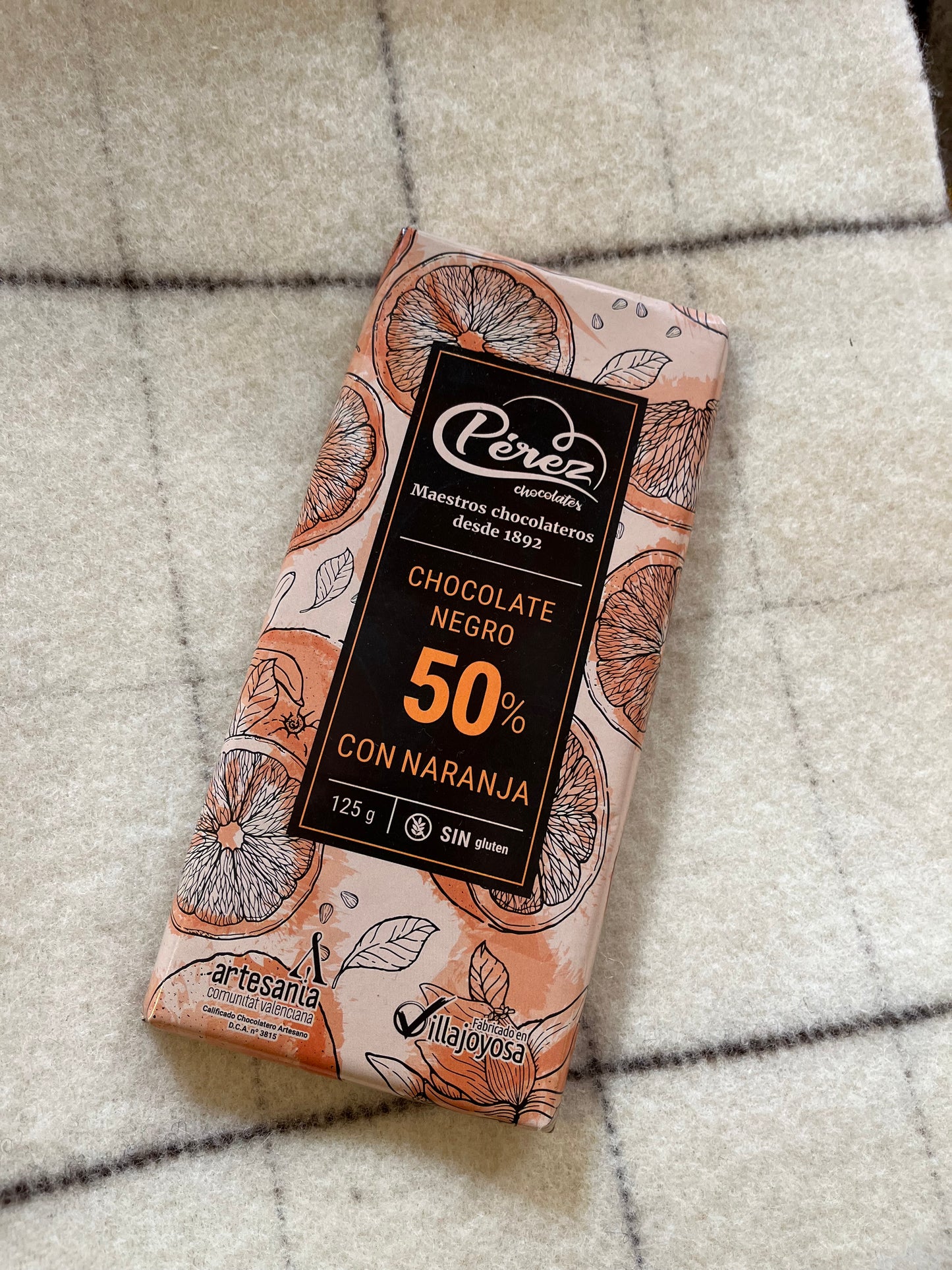 Chocolate Negro 50% naranja de Pérez (125 gr)